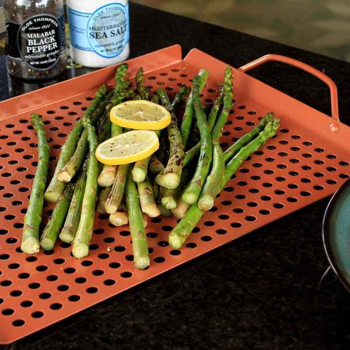 Outset QN71 Large Copper Non-Stick Grill Grid with Handles Premium Turning Tool