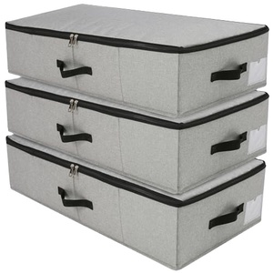 Cajas de Almacenamiento Plegables de Plástico Rectangulares para Debajo de la Cama, con Asas Reforzadas para Edredones, Ropa, Zapatos, Juguetes - Gris Oscuro - Product Image 1