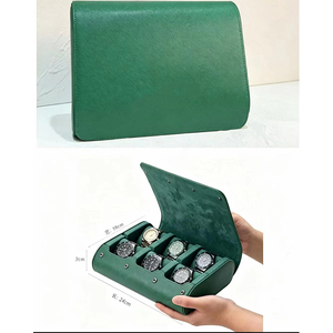 Green PU Leather Watch <b>Roll</b> Case 8 Slot Travel Watch Organizer Display <b>Box</b> Portable Storage Case - Product Image 1