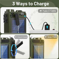 Radio d'urgence R11 4000mAh AM/FM/WB/SW/NOAA avec lecteur BT, lampe torche, alarme SOS, chargement USB, manivelle solaire, cordon et boussole