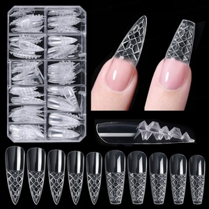 Boîte de 120 faux ongles transparents en ABS à presser, forme Stiletto, carrés, papillon, French Manucure, couverture complète - Product Image 1