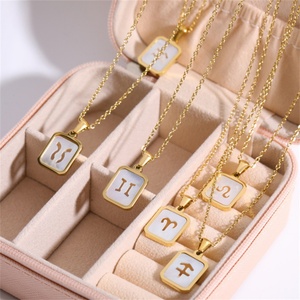 Collar de Acero Inoxidable con Baño de Oro PVD de 18k, Diseño de Cadena de Eslabones y Concha Hueca con Signo Zodiacal, Ideal para Bodas y Fiestas - ¡Venta Caliente! - Product Image 2