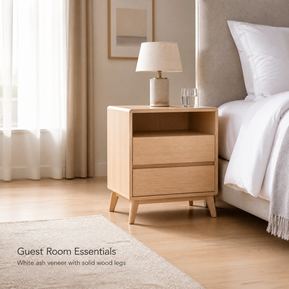 Solid Wood White Ash Nightstand With Drawer Storage Nordic End Table ...