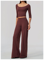 Ensemble de yoga premium en Spandex/Nylon brossé, anti-transpiration, infroissable, ajusté, avec effet taille cintrée et contrôle du ventre