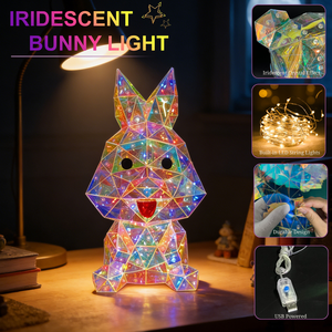 <span class=keywords><strong>Conejito</strong></span> de Pascua 3D Iridiscente Prismático con 100 Luces LED RGB Holográficas, Escultura de PET Hecha a Mano con Alimentación USB, Tamaño Personalizable, Decoración - Product Image 2