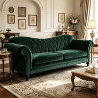 Vente directe d'usine, canapé en tissu velours vert vintage de style français avec clous, canapé de style américain pour villa, personnalisable