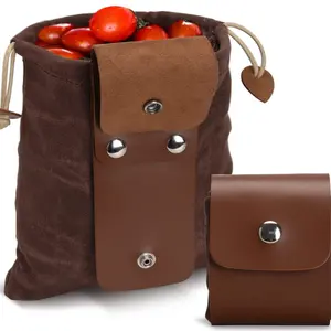 กระเป๋าผ้าใบแว็กซ์หนัง PU,ที่ใส่ผลไม้ถุงเก็บเครื่องมือทำสวนอเนกประสงค์