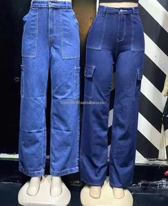 Vaqueros de trabajo de talla grande de cintura alta para mujer a la <span class=keywords><strong>moda</strong></span> al por mayor a precio bajo del fabricante con múltiples bolsillos para verano - Product Image 6