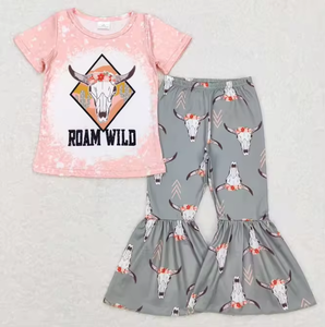 Completo da bambina in 2 pezzi con stampa western, maglietta a maniche corte e pantaloni a zampa d'elefante - Product Image 6