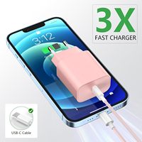 Chargeur mural rapide 20W PD 5V3A avec prise EU rose colorée universelle pour appareils mobiles intelligents, câble de 2 m inclus