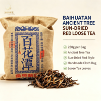 Teh Hitam Kering Alami Yunnan Baihuatan dari Pohon Kuno 250g Teh Daun Lepas dalam Kantong Kain Buatan Tangan Teh Merah Pohon Kuno yang Harum