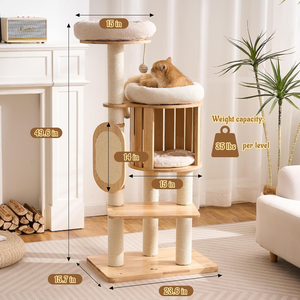 Árbol para Gatos de Madera Maciza Moderno para Gatos de Interior, Torre para Gatos Adultos de 50 Pulgadas de Alto con Postes de Sisal para Rascar, Rascador de Cartón para Gatos - Product Image 6