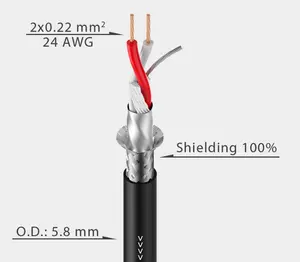 حاجز حماية مزدوج مع نسيج نحاسي مجدول وحماية من الصوف بنسبة 100% AL 24AWG بمقاس 2x0.22 ملم مع سلك استنزاف وكابل صوتي DMX