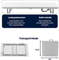 Table utilitaire pliable en plastique de 1,20 m, pliable en deux, avec cadre métallique, légère, hauteur réglable, poignée de transport facile