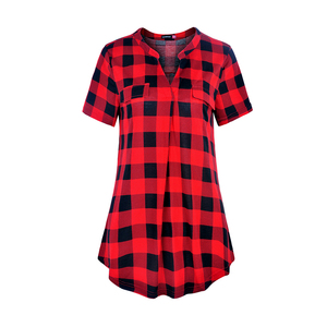Camicia Estiva Casual a Quadri con Scollo a V e <span class=keywords><strong>Maniche</strong></span> <span class=keywords><strong>Corte</strong></span> per Donna con Tasche sul Petto - Product Image 5