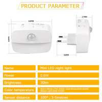 Lampe de nuit LED à détecteur de mouvement PIR, à brancher, allumage/extinction automatique, avec matériau ABS 36V, pour chambre à coucher, salle de bain, couloir, escalier