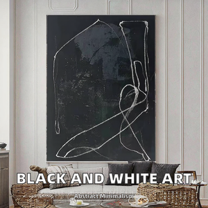 Art mural abstrait texturé fait à la main <span class=keywords><strong>de</strong></span> style nordique, huile <span class=keywords><strong>sur</strong></span> toile avec cadre, <span class=keywords><strong>motif</strong></span> noir et blanc, 60x90cm - Product Image 2