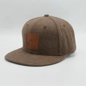 2019 Лидер продаж низкая цена, высокое качество 6 Панель индивидуальные пустой с плоским козырьком коричневой фетровой шляпы Snapback с коданной крышкой