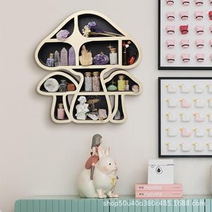 Wooden Mushroom Shaped Storage Rack 4 Layers <b>Wall</b> Mounted <b>Display</b> For Crystals And Miscellaneous Items - Product Image 3