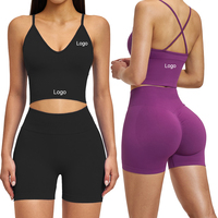 Ensemble de sport sans couture ultra-élastique : Leggings à dos croisé et soutien-gorge de sport halter – Tenue de yoga 2 pièces pour l'entraînement