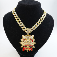 Collar con Colgante de Cabeza de Bulldog con Incrustaciones de Diamantes de Imitación para Hombre, Cadena Cubana de Aleación de Zinc, Color Oro y Plata, Joyería Hip Hop, Accesorios de Moda