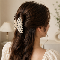Newyeah Vente en gros Pince à cheveux en acétate de cellulose avec motif nœud et strass, 10,5 cm, personnalisable avec logo, pour femmes