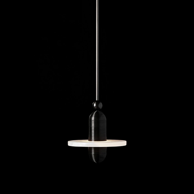 Modern 1-Light Alabaster Disk Pendant Light Black Metal Fixture Kitchen Island Hanging Lamp for Home Decor