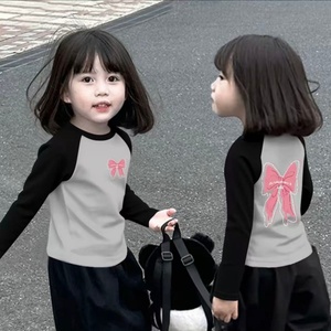 เสื้อยืดแขนยาวเด็กผู้หญิง ลายพิมพ์ ระบายอากาศ ผ้าฝ้ายแท้ รุ่นใหม่ ปี 2025 สำหรับเด็กโต คอเสื้อสีตัดต่อ - Product Image 3