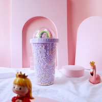 Mignon Enfants Cadeaux Arc-En-Ciel Dôme Couvercle Réutilisable En Plastique Acrylique Tasse À Boire Mode Grande Capacité Tasse De Paille Double Paroi Couche