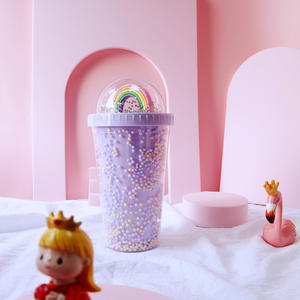 Bonitos regalos para niños, tapa de cúpula de arcoíris, acrílica de plástico reutilizable taza para beber, taza de paja de gran capacidad a la moda, capa de doble pared - Product Image 5