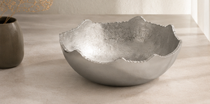 Tazón para Servir con Acabado Plateado, Plato Decorativo de Metal con Borde Texturizado, Centro de Mesa para el Hogar, Comedor, Bodas, Fiestas y Eventos - Product Image 6