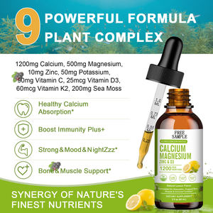 Suplemen Herbal Bebas Gluten Kalsium Magnesium Seng Glisinat Plus Vitamin C D3 K2 Cair Bentuk Tetes 2-Pack (OEM/ODM) - Product Image 3