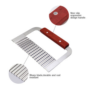 French Fries Cutting Knife Manual Wood Handle Stainless Steel Wavy Crinkle Potato Slicer with Handguard Dishwasher Safe - Product Image 5