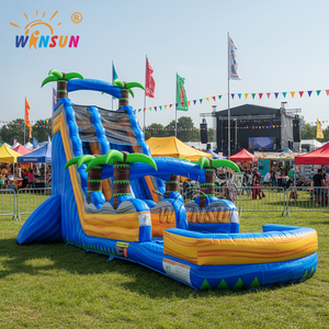 Toboggan aquatique gonflable WINSUN de taille commerciale, en stock aux États-Unis, avec piscine, pour location événementielle adulte et fêtes - Product Image 1