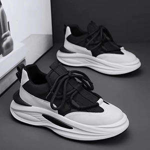 Nouvelles Chaussures d'été pour Hommes à Lacets en Tissu Respirant Style Coréen Tendance Polyvalentes à Semelle Épaisse Antidérapantes Sport Décontracté Papa - Product Image 1