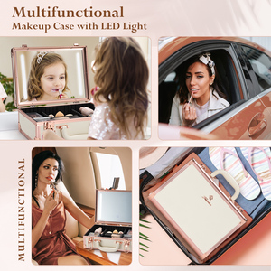 Estuche Organizador de Maquillaje Grande con Espejo LED, Soporte para Brochas, Divisores Ajustables, Estuche Portátil para Cosméticos y Almacenamiento de Uñas - Product Image 6
