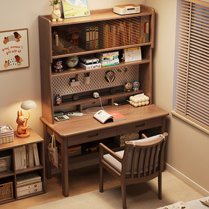 Solid Wood <b>Desk</b> And Bookshelf Integrated Pegboard Student <b>Computer</b> <b>Desk</b> With Socket Study Room Furniture Minimalist Modern Style - Product Image 3
