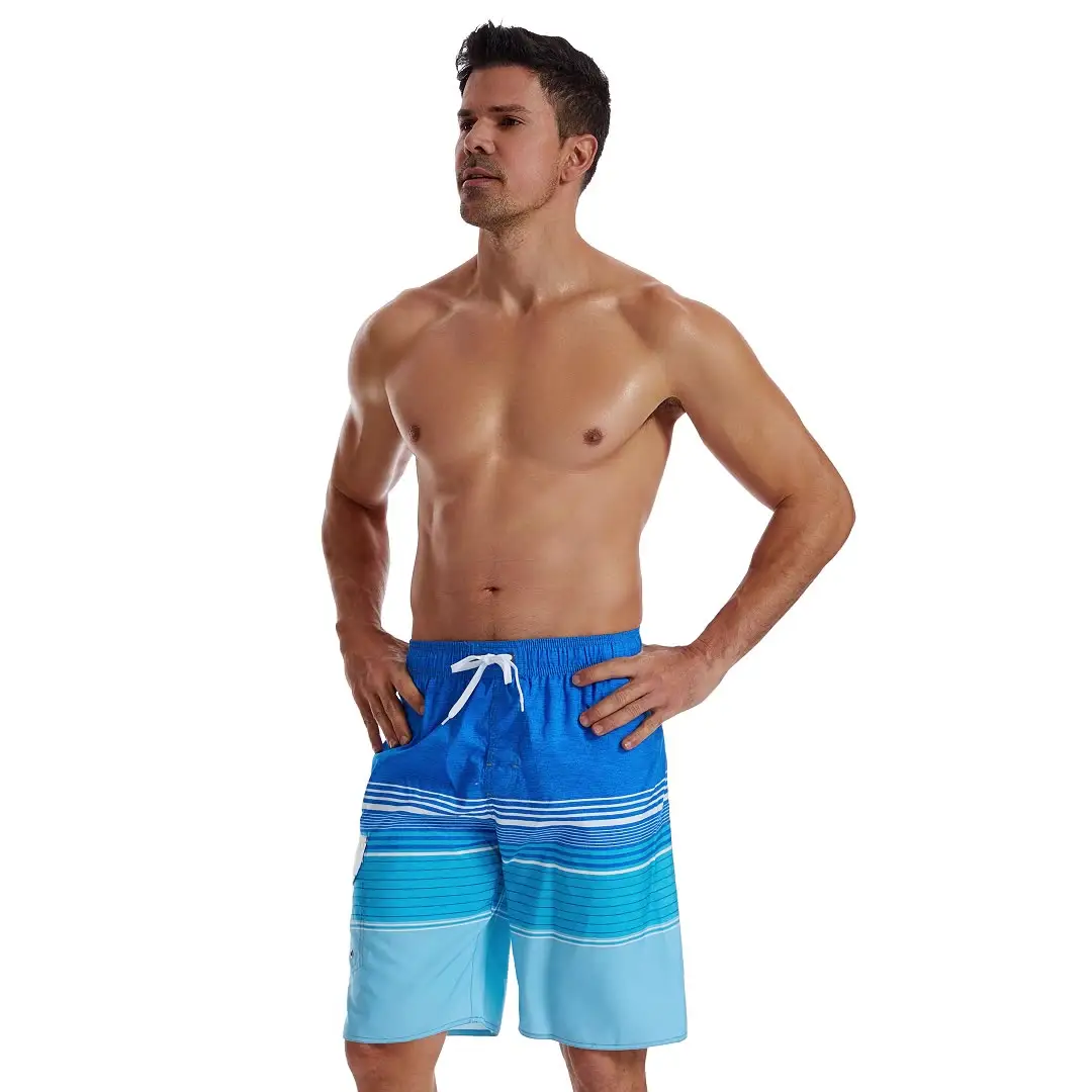 Avrupa amerikan yaz degrade erkek çabuk kuruyan plaj şortu çizgili koşu yüzme Mesh spor Quarters su geçirmez plaj