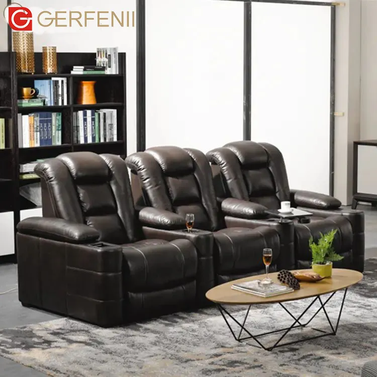 Vendita calda divano reclinabile in vera pelle set divano moderno reclinabile divano Home Theater con portabicchieri e scatola portaoggetti