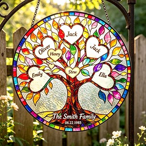 Attrape-soleil en vitrail personnalisé avec arbre généalogique, noms personnalisés, ornement à suspendre à la fenêtre, cadeau pour la fête des mères, anniversaire - Product Image 2