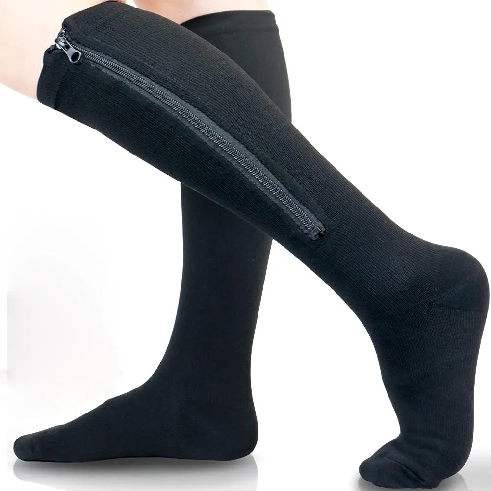 Benutzer definierte Großhandel Bein 15-25 Mmhg Medical Nurse Sport Männer und Frauen Oberschenkel High Graduated Compression Socken mit Reiß verschluss