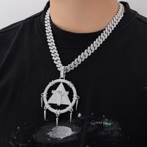 Mens hiphop grande redondo milenario Rueda de la sabiduría colgante grueso helado CZ cadena de eslabones cubanos collares - Product Image 5