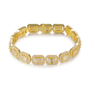 Luxury Yellow Gold Diamond Tennis <b>Bracelet</b> Baguette Cut Geometric Chain Link Unisex Jewelry - Product Image 1