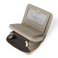 Portefeuille pour femme en cuir véritable, élégant, couleur unie, en cuir de vachette pleine fleur, avec fermeture éclair, porte-monnaie et porte-cartes anti-RFID