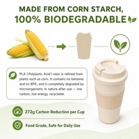 Gobelet de voyage biodégradable en PLA à base d'amidon de maïs 450 ml, anti-fuite, double étanchéité, qualité alimentaire, tasse à café, logo personnalisé, compatible micro-ondes, pour l'extérieur