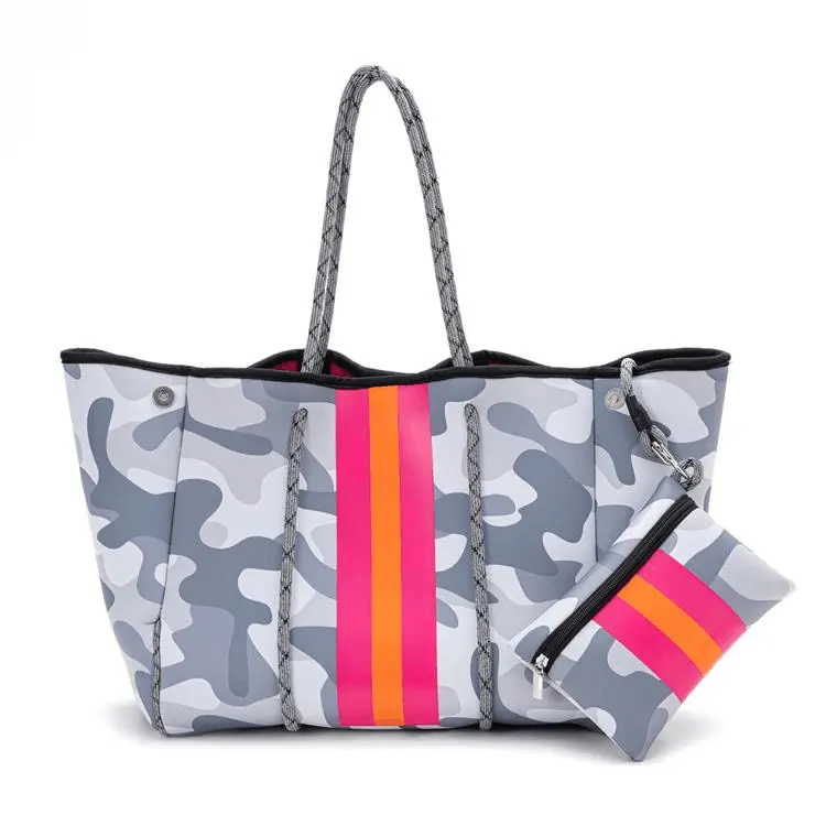 Custom Neoprene Beach Bag With Small Bag Portable Fashion camouflage color Tote Bag Custom Color or Logo