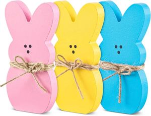 New Design 3Pcs Bunny Wooden Sign With Jute Rope Freestanding Wood Table Decoration Rabbit Shape for Easter - Product Image 2