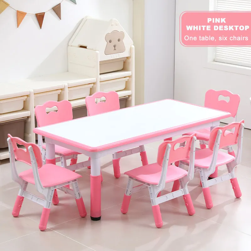 Kids Mesa E Cadeira Set Altura Ajustável Toddler Desk com 4 Assentos Mesa de Estudo Escolar E Cadeira Set para Meninas Meninos Idade 2-10