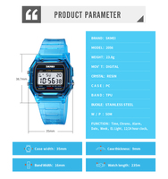 SKMEI 2056 Montre de sport numérique à bracelet en plastique, résistante à l'eau 5 ATM, avec rétroéclairage, alarme et chronomètre, personnalisable avec logo OEM, vente chaude