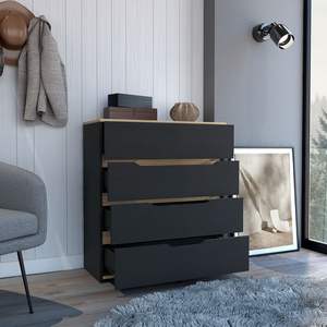 DB Superior Top 35 \ "H Commode à tiroirs en métal quatre tiroirs en noir/chêne clair pour chambre ou salon meubles de maison - Product Image 2